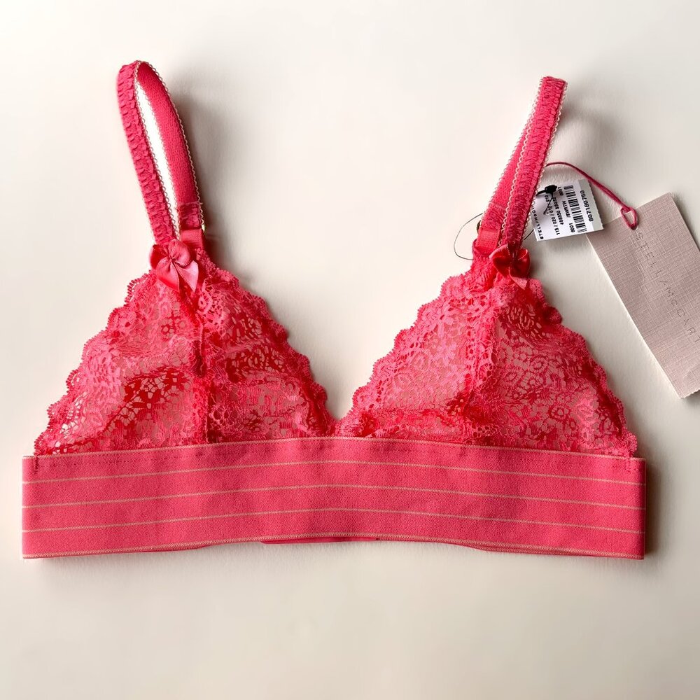 STELLA McCARTNEY Millie Drawing Pink Lace Bralette Soft Cup Bra SMALL S21-227